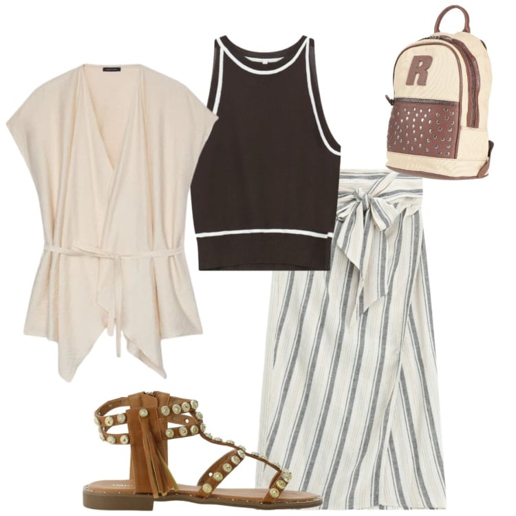Outfit donna - New Summer. Stile Casual chic per Serata fuori. Abbinamento con zaini, top, sandali, gonne longuette, caftani.
