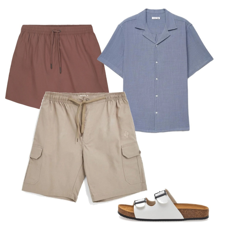 Outfit uomo - Un classico da mare. Stile Casual per Tutti i giorni. Abbinamento con camicie a manica corta, costumi, sandali, bermuda.