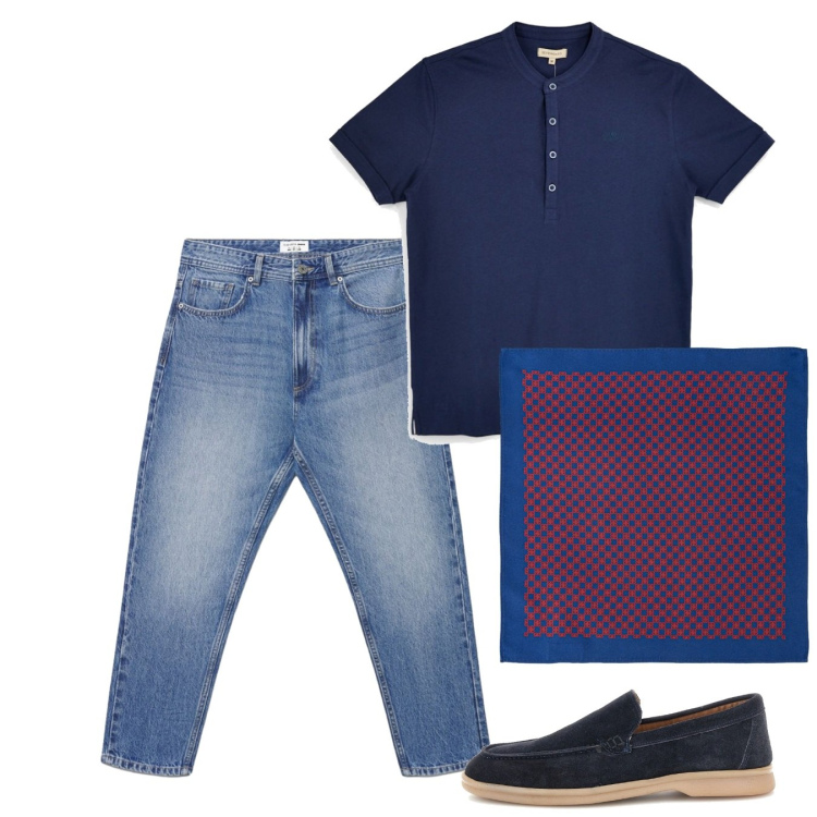 Outfit uomo - All blue. Stile Casual per Tutti i giorni. Abbinamento con jeans, sciarpe e foulard, t-shirt, scarpe stringate.