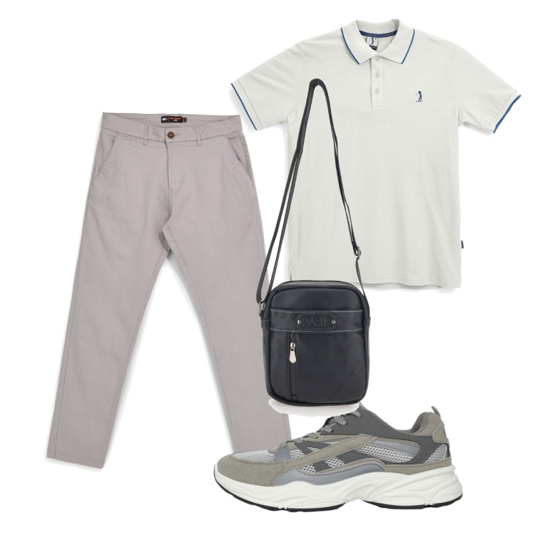 Outfit uomo - Giugno. Stile Urban per Tutti i giorni. Abbinamento con sneakers, portafogli, pantaloni, polo.