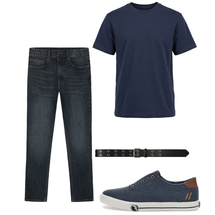 Outfit uomo - Giugno. Stile Casual per Tutti i giorni. Abbinamento con cinture, t-shirt, jeans, sneakers.
