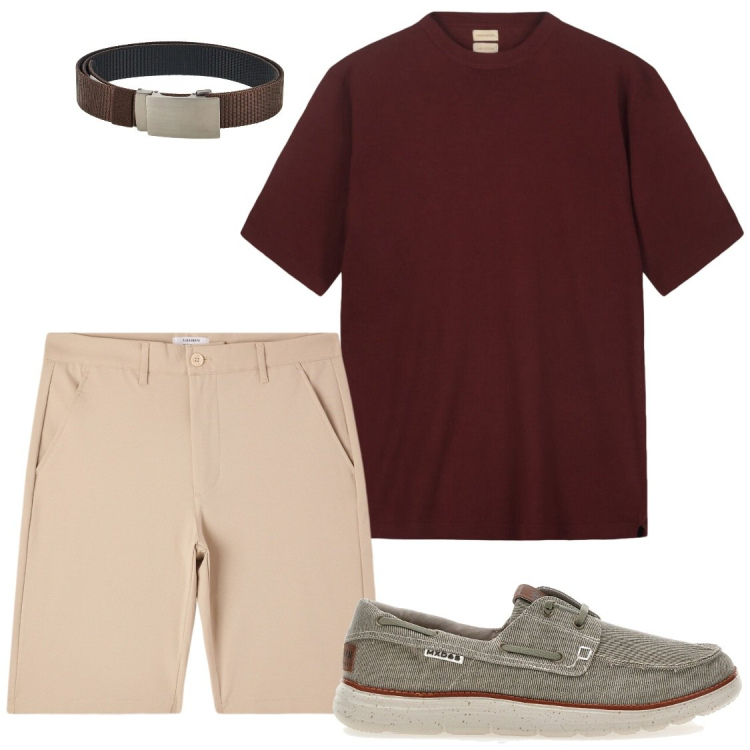 Outfit uomo - Serate estive tra amici. Stile Trendy per Serata speciale. Abbinamento con shorts, t-shirt, scarpe stringate, cinture.