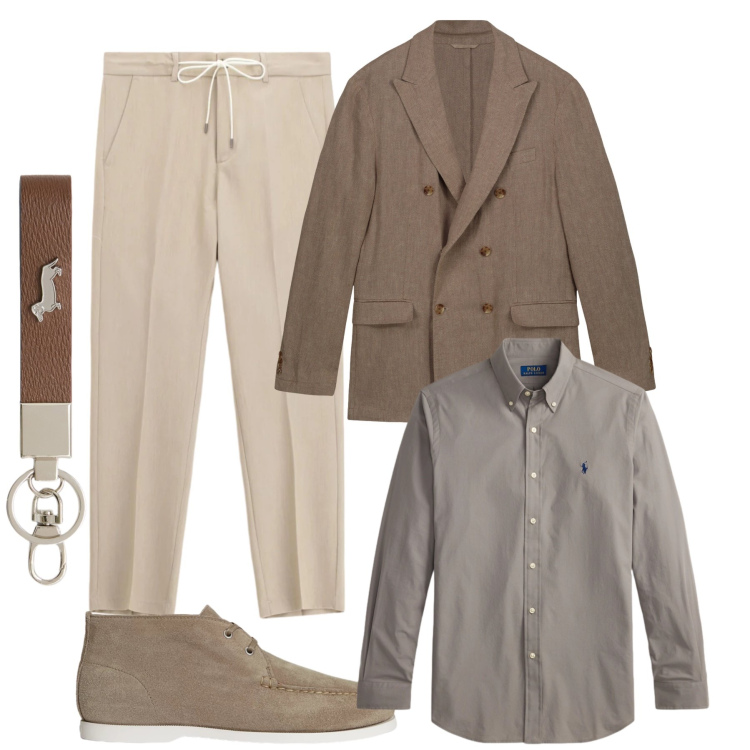 Outfit uomo - Total look #2415176. Stile Casual per Ufficio. Abbinamento con pantaloni, portachiavi, giacche, scarpe stringate, camicie.