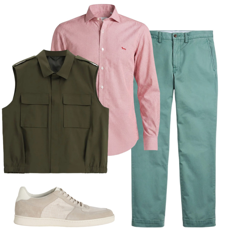 Outfit uomo - Total look #2415177. Stile Casual per Tutti i giorni. Abbinamento con gilet, camicie, sneakers, pantaloni.