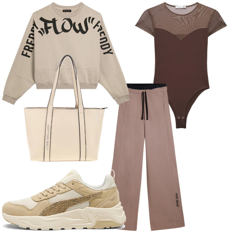 Outfit donna - Total look #2415210. Stile Sporty chic per Sport. Abbinamento con top, felpe, pantaloni, sneakers, shopping bag.