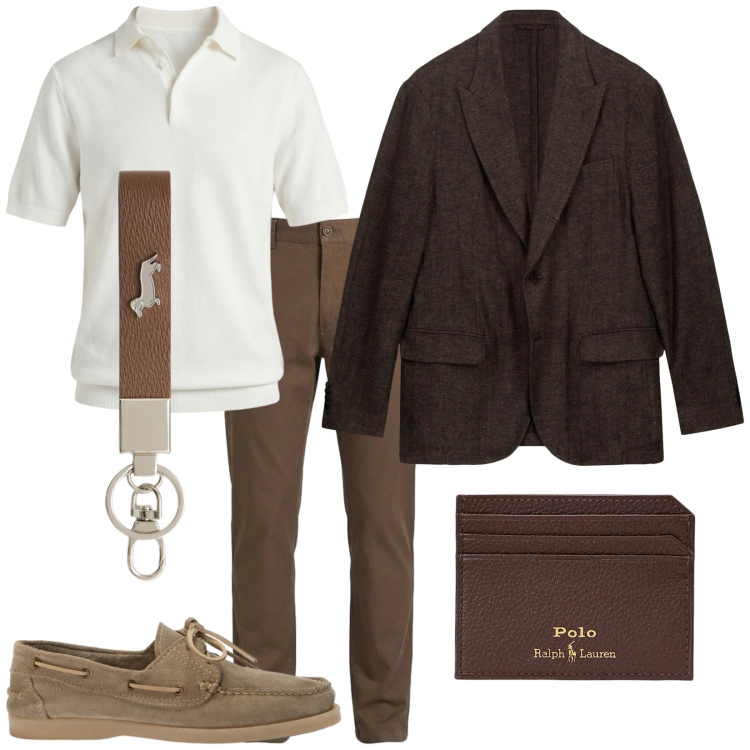 Outfit uomo - La laurea di mio figlio. Stile Business/Elegante per Serata speciale. Abbinamento con portachiavi, pantaloni, scarpe stringate, polo, giacche, portafogli.