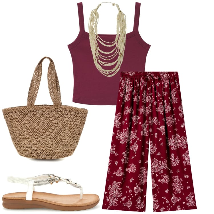 Outfit donna - Total look #2415212. Stile Basic per Ufficio. Abbinamento con pantaloni a palazzo, canottiere, collane, borse a spalla, ciabatte.