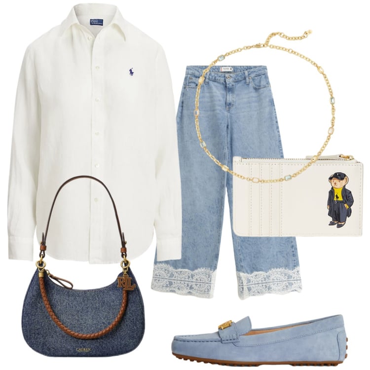 Outfit donna - Camicia in lino freschissima. Stile Casual chic per Tutti i giorni. Abbinamento con jeans, mocassini, portafogli, borse a spalla, collane, camicie.