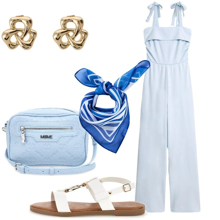 Outfit donna - Less Straps, More Style. Stile Basic per Tutti i giorni. Abbinamento con tute, foulard, orecchini, sandali, borse a tracolla.