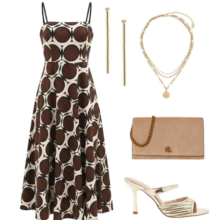 Outfit donna - Total look #2415262. Stile Chic per Cerimonia. Abbinamento con vestiti midi/longuette, sabot, ciondoli, borse a tracolla, orecchini.