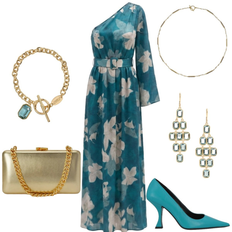 Outfit donna - Total look #2415263. Stile Chic per Cerimonia. Abbinamento con décolleté, vestiti lunghi, orecchini, clutch, collane, braccialetti.