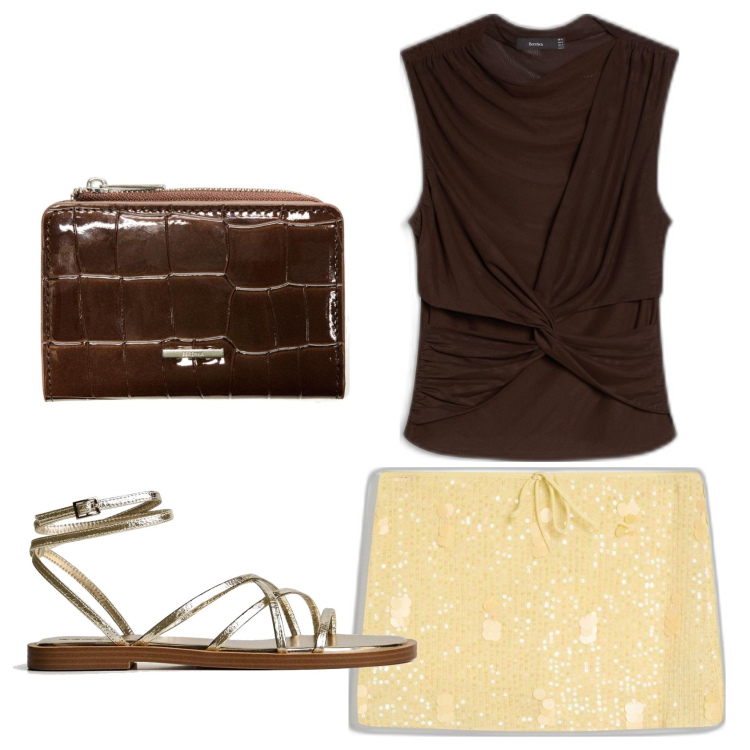 Outfit mujer - Casual chic. Estilo Casual chic para Todos los días. Combinación con faldas, top, sandalias, monederos.