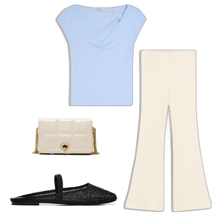 Outfit mujer - Urban style. Estilo Urban para Todos los días. Combinación con pantalones, bailarinas, camiseta, bolsos de mano.