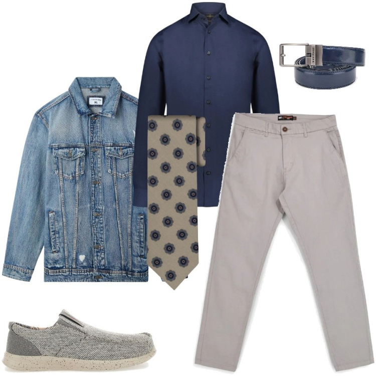 Outfit uomo - Total look #2415277. Stile Casual per Tutti i giorni. Abbinamento con giacche, camicie, cravatte, scarpe stringate, cinture, pantaloni.