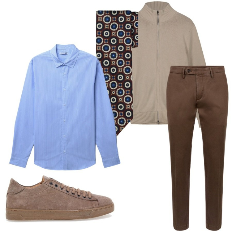 Outfit uomo - Total look #2415278. Stile Casual per Ufficio. Abbinamento con camicie, pantaloni chino, cravatte, cardigans, sneakers.