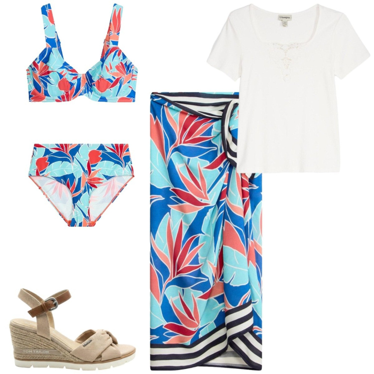 Outfit donna - Bonprix - Endless Summer. Stile Casual chic per Mare. Abbinamento con vestiti da spiaggia, bikini, t-shirt, sandali col tacco.