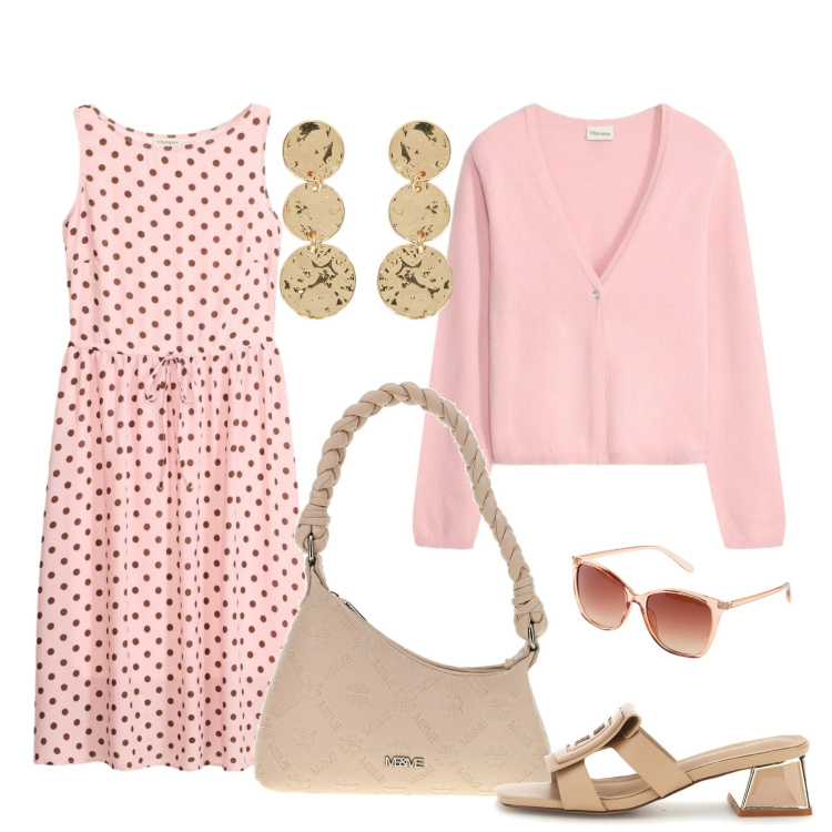 Outfit donna - Mood anni \'50. Stile Bon Ton per Tutti i giorni. Abbinamento con vestiti midi/longuette, occhiali da sole, cardigans, orecchini, borse a spalla, scarpe col tacco.