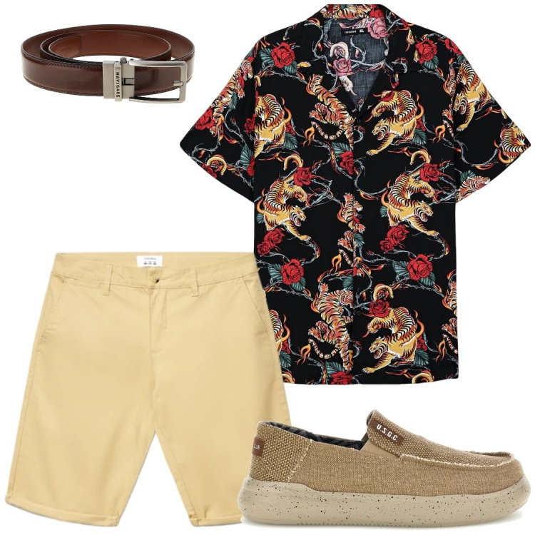 Outfit uomo - Pantaloncini gialli. Stile Casual per Tutti i giorni. Abbinamento con camicie a manica corta, shorts, cinture, scarpe stringate.
