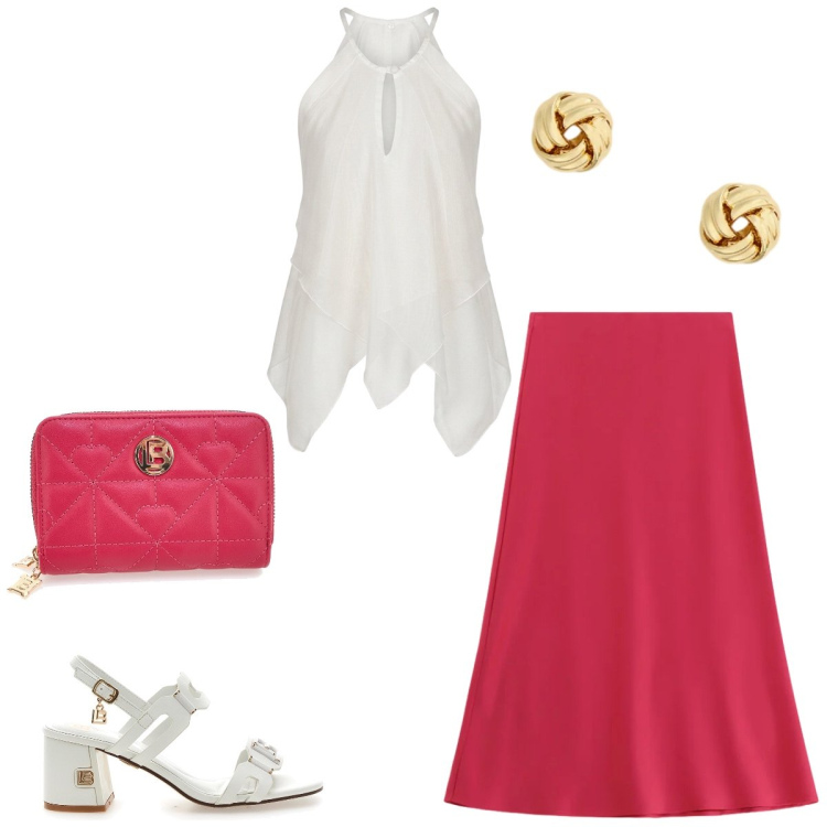 Outfit donna - Total look #2415306. Stile Chic per Tutti i giorni. Abbinamento con canottiere, gonne longuette, orecchini, sandali col tacco, portafogli.