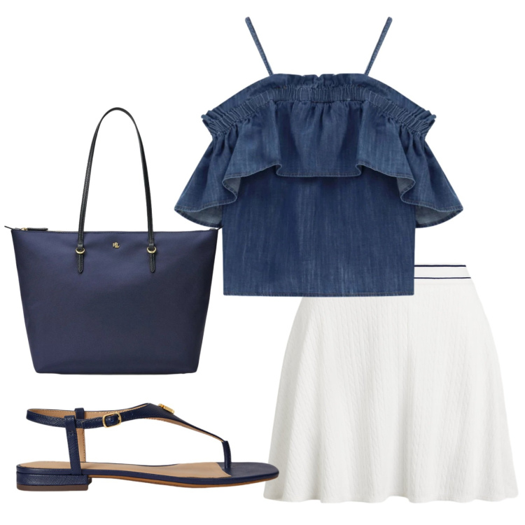 Outfit donna - Total look #2415308. Stile Casual chic per Tutti i giorni. Abbinamento con top, borse tote, sandali in pelle, minigonne.