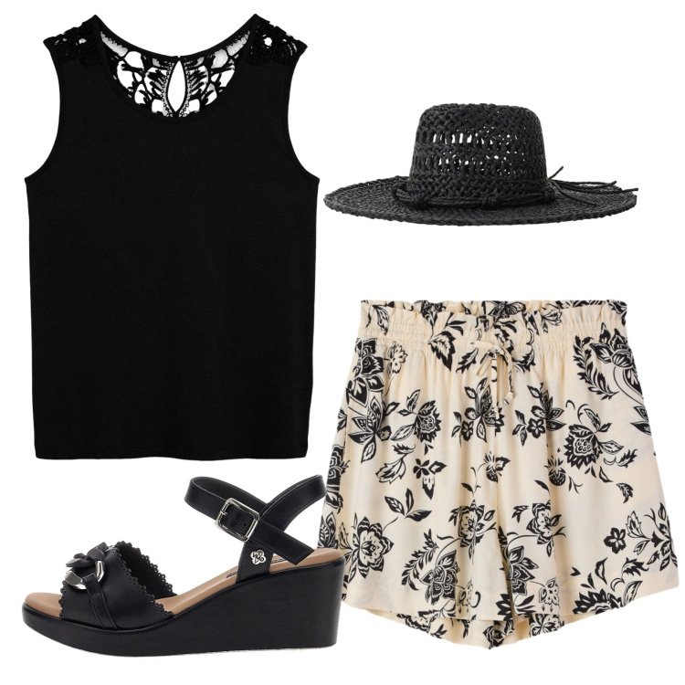 Outfit donna - Total look #2415312. Stile Romantica per Mare. Abbinamento con top, shorts, cappelli, sandali.