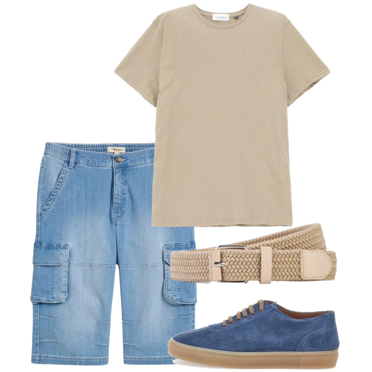 Outfit uomo - Giugno weekend in bermuda. Stile Casual per Tutti i giorni. Abbinamento con bermuda, cinture, t-shirt, sneakers.