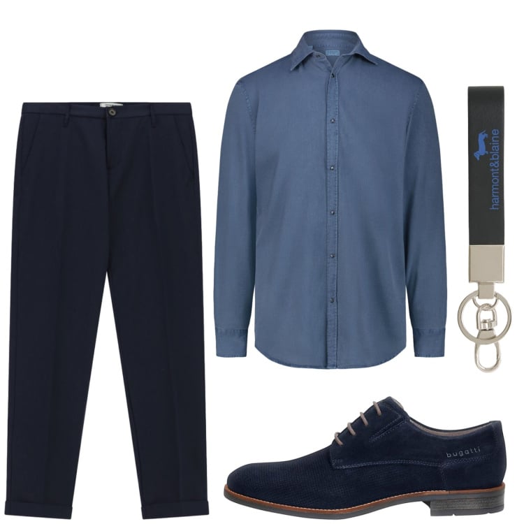 Outfit uomo - In ufficio in estate. Stile Business/Elegante per Ufficio. Abbinamento con pantaloni, portachiavi, camicie, scarpe stringate.