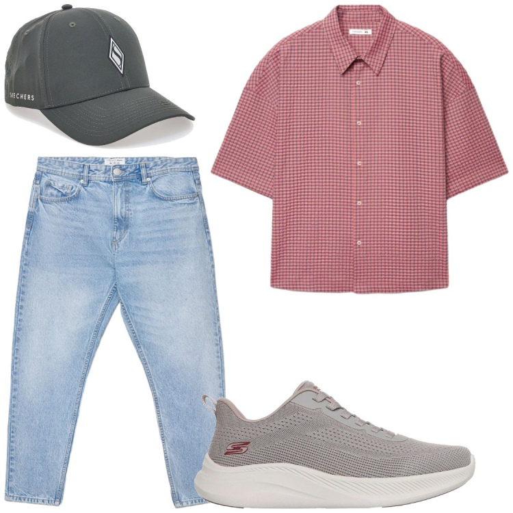 Outfit uomo - Total look #2415350. Stile Casual per Tutti i giorni. Abbinamento con jeans, camicie a manica corta, sneakers, cappelli con visiera.