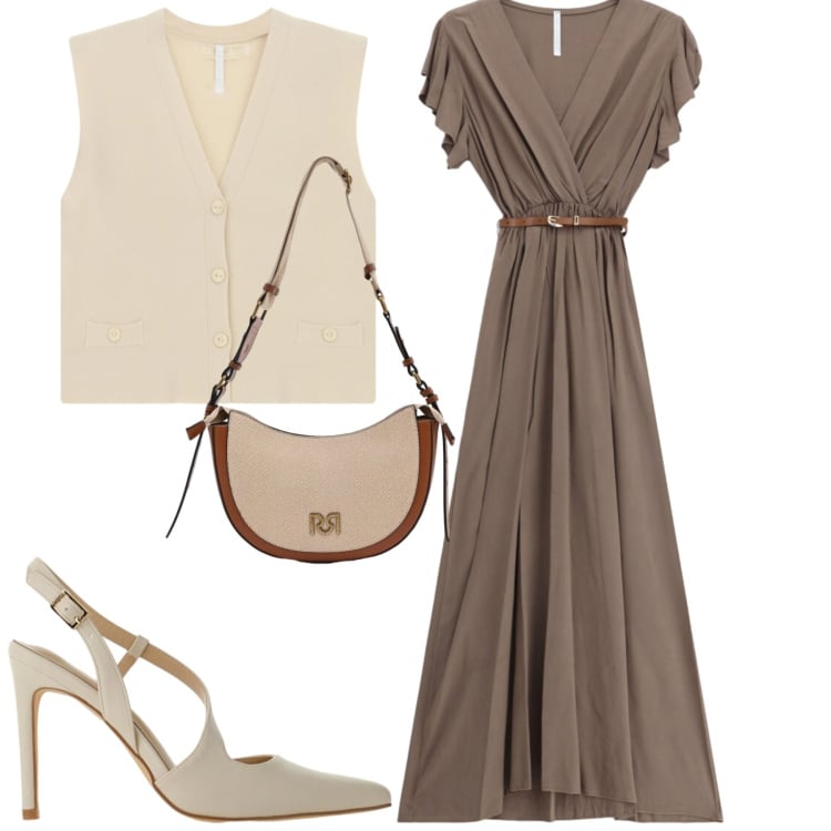 Outfit donna - Imperial. Stile Trendy per Tutti i giorni. Abbinamento con borse a tracolla, vestiti lunghi, décolleté, gilet.