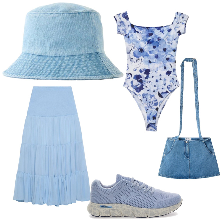 Outfit donna - Una giornata in gita. Stile Casual per Tutti i giorni. Abbinamento con cappelli, gonne lunghe, top, minigonne, sneakers.