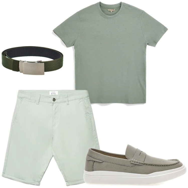Outfit uomo - Total look #2415375. Stile Casual per Serata speciale. Abbinamento con shorts, t-shirt, cinture, scarpe stringate.