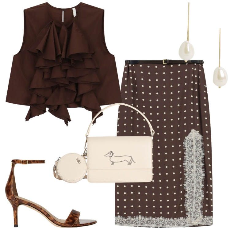 Outfit donna - Imperial. Stile Urban per Tutti i giorni. Abbinamento con canottiere, gonne lunghe, borse a tracolla, sandali in pelle, orecchini.