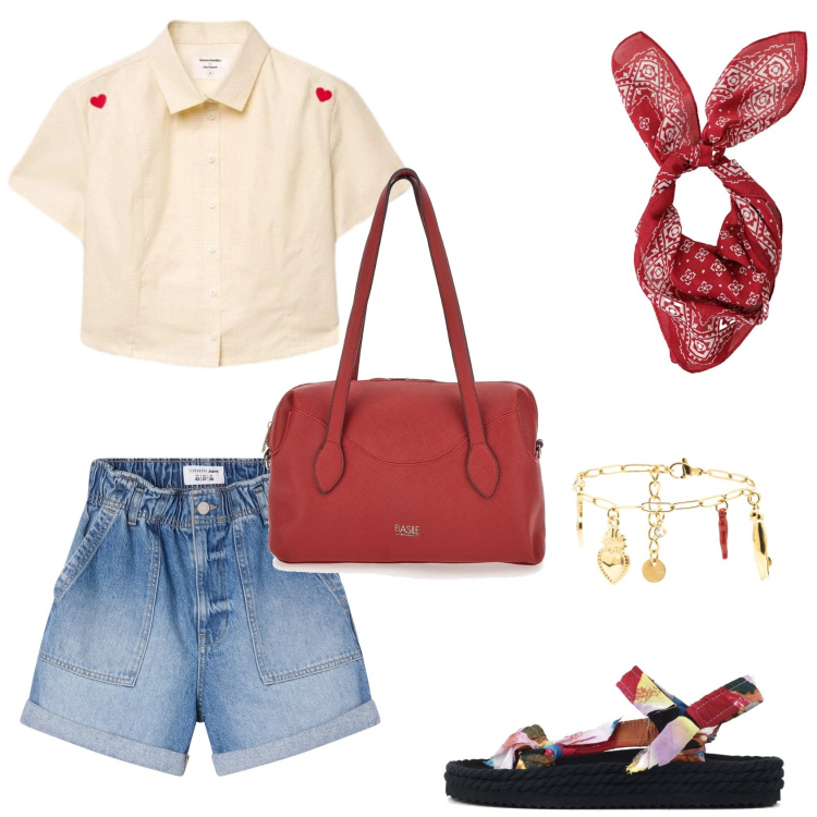 Outfit donna - Ragazzina. Abbinamento con shorts, camicie a manica corta, foulard, braccialetti, sandali, borse a spalla.