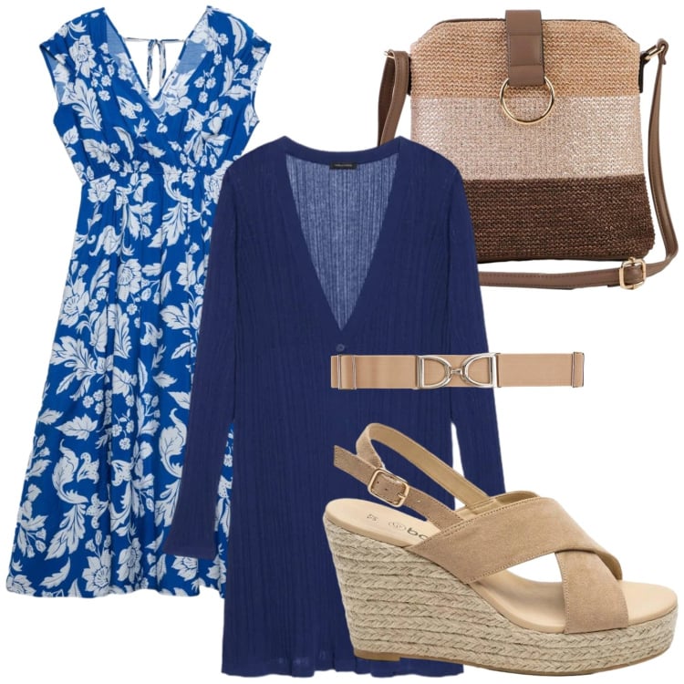 Outfit donna - Maxi cardigan. Stile Basic per Tutti i giorni. Abbinamento con borse a tracolla, sandali col tacco, cinture, vestiti midi/longuette, blazer.
