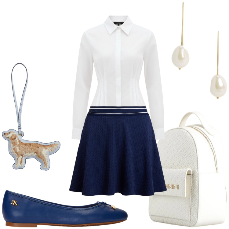 Outfit donna - Divisa scolaresca di altri tempi. Stile Vintage retrò per Scuola/Università. Abbinamento con zaini, camicie, ballerine, minigonne, portachiavi, orecchini.