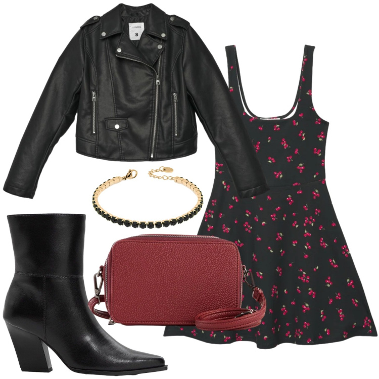 Outfit donna - Anima rock. Stile Basic per Serata fuori. Abbinamento con stivaletti, borse a tracolla, vestiti corti, giacche, braccialetti.