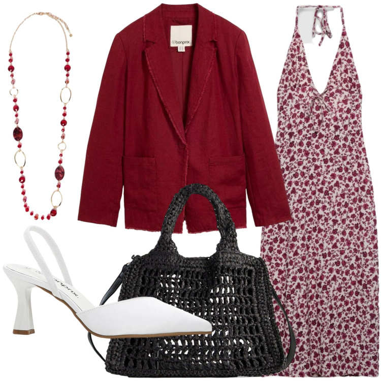 Outfit donna - Vintage romantico. Stile Chic per Tutti i giorni. Abbinamento con décolleté, borse a tracolla, blazer, vestiti midi/longuette, collane.
