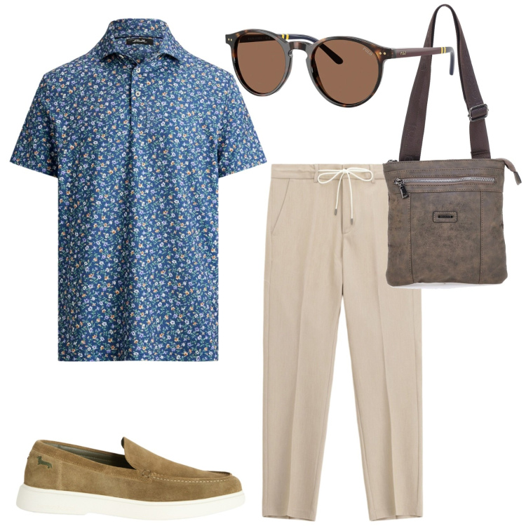 Outfit uomo - Total look #2415420. Stile Trendy per Tutti i giorni. Abbinamento con pantaloni, scarpe stringate, occhiali da sole, polo, portafogli.