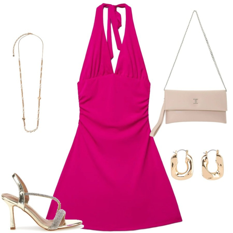 Outfit donna - Total look #2415426. Stile Glamour per Serata fuori. Abbinamento con orecchini, vestiti corti, borse a tracolla, collane, sandali col tacco.