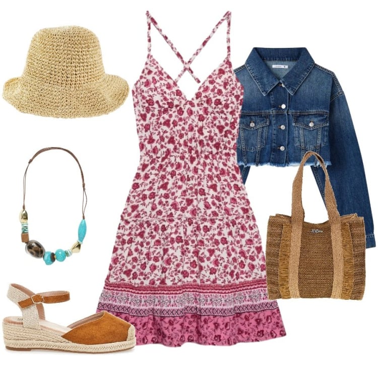 Outfit donna - Total look #2415429. Stile Casual chic per Tutti i giorni. Abbinamento con cappelli, vestiti corti, cappotti, collane, zeppe, borse a spalla.