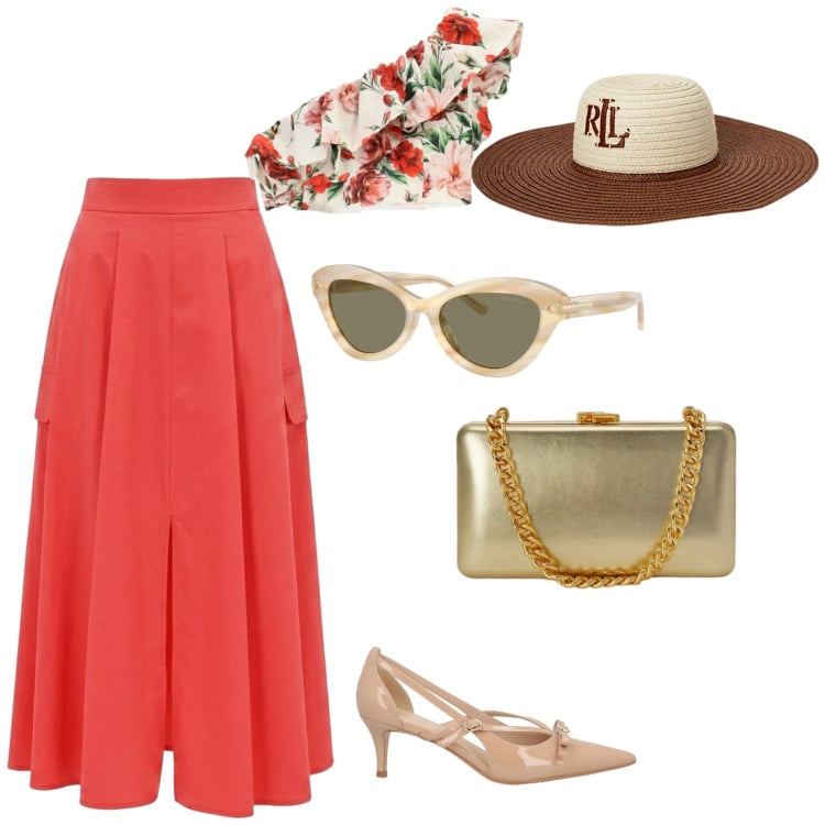 Outfit donna - Retrò. per Serata fuori. Abbinamento con décolleté, gonne lunghe, top, cappelli, occhiali da sole, clutch.