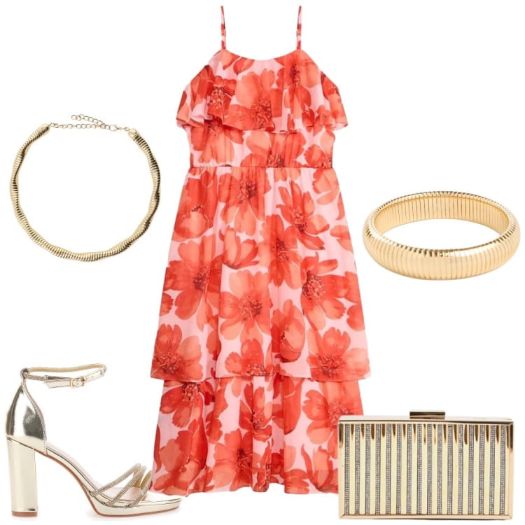 Outfit donna - Total look #2415439. Stile Glamour per Cerimonia. Abbinamento con vestiti, braccialetti, clutch, collane, sandali col tacco.