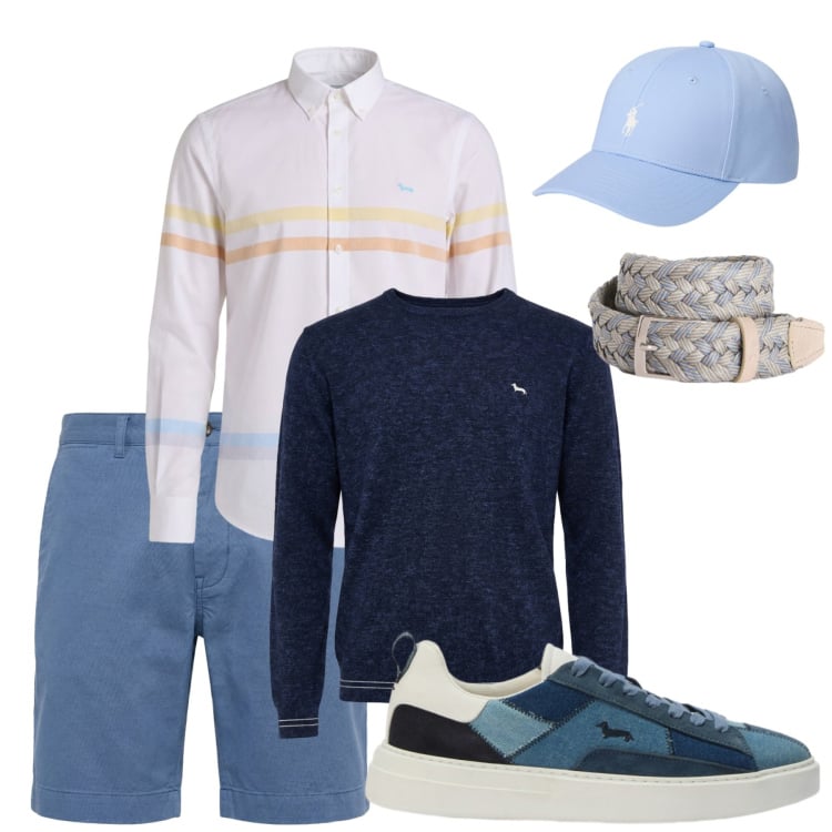 Outfit uomo - Blu mare. Stile Casual per Tutti i giorni. Abbinamento con pullovers, camicie, cinture, sneakers, bermuda, cappelli.