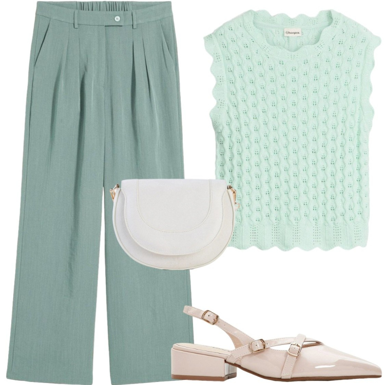 Outfit donna - Bon ton ufficio. Stile Bon Ton per Ufficio. Abbinamento con pantaloni, décolleté, canottiere, borse a tracolla.