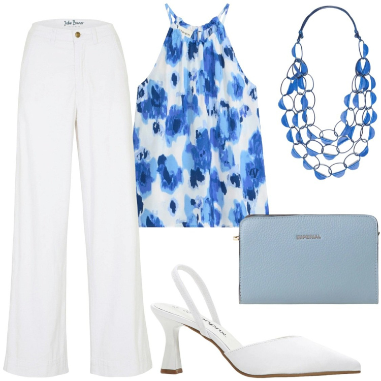 Outfit donna - Top a stampa colorati. Stile Chic per Serata fuori. Abbinamento con décolleté, canottiere, jeans, borse a tracolla, collane.