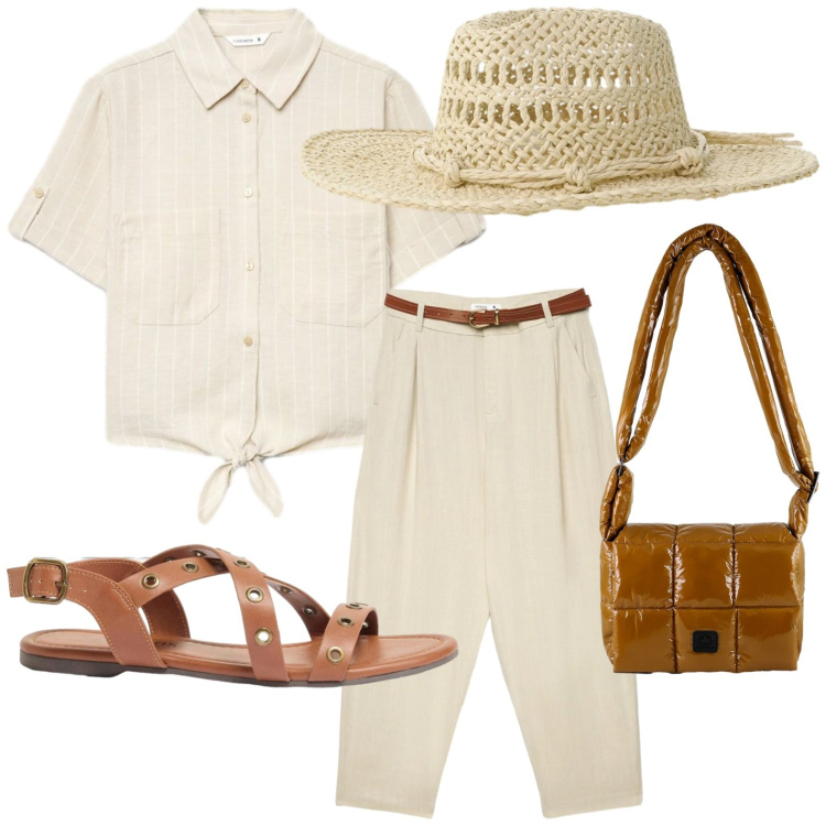 Outfit donna - Lino e leggerezza. Stile Etnico per Tutti i giorni. Abbinamento con sandali, pantaloni chino, camicie a manica corta, cappelli, borse a spalla.
