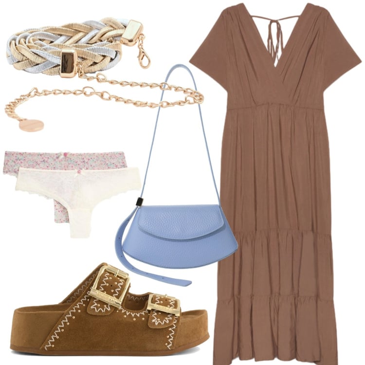 Outfit donna - Abiti fluidi sotto il sole. Stile Casual chic per Tutti i giorni. Abbinamento con culotte, cinture, borse a spalla, vestiti lunghi, zeppe.