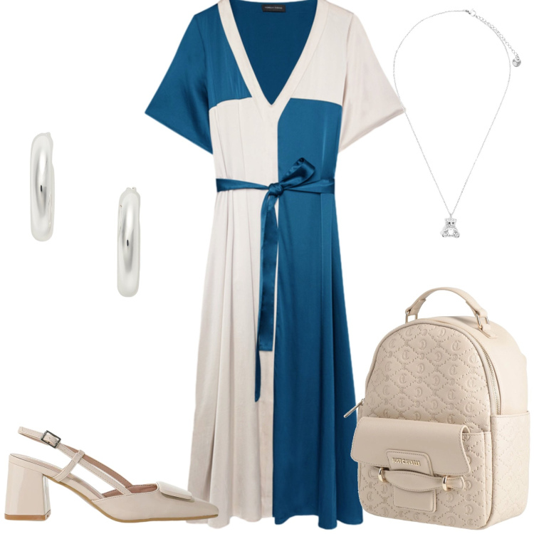 Outfit donna - Total look #2415486. Stile Casual chic per Ufficio. Abbinamento con zaini, décolleté, ciondoli, vestiti midi/longuette, orecchini.