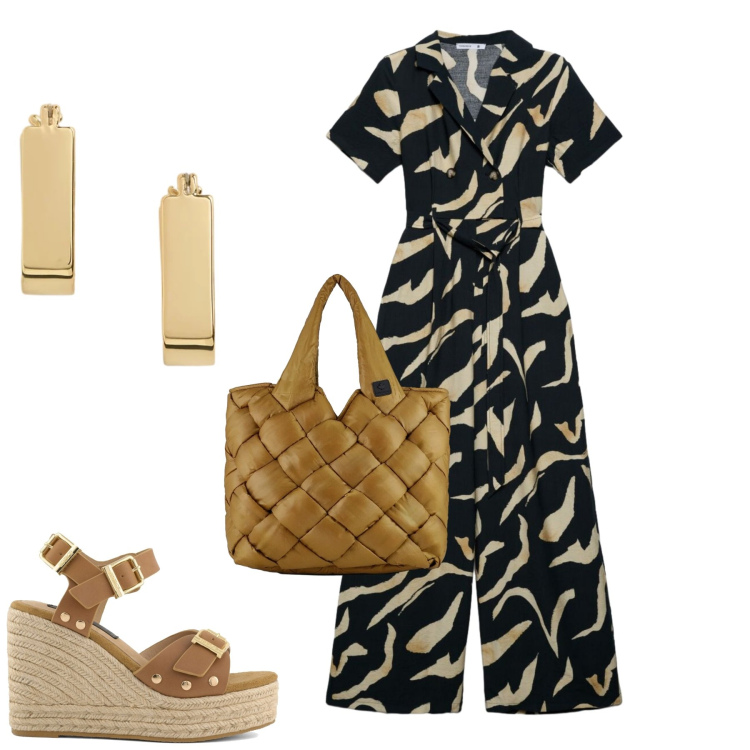 Outfit donna - La freschezza del lino. Stile Boho per Tutti i giorni. Abbinamento con tute, orecchini, borse tote, zeppe.