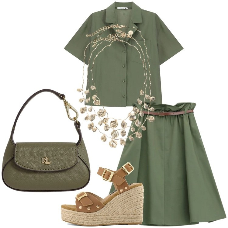 Outfit donna - Please - Slow Pleasure. Stile Urban per Tutti i giorni. Abbinamento con gonne longuette, camicie a manica corta, collane, borse a mano, zeppe.